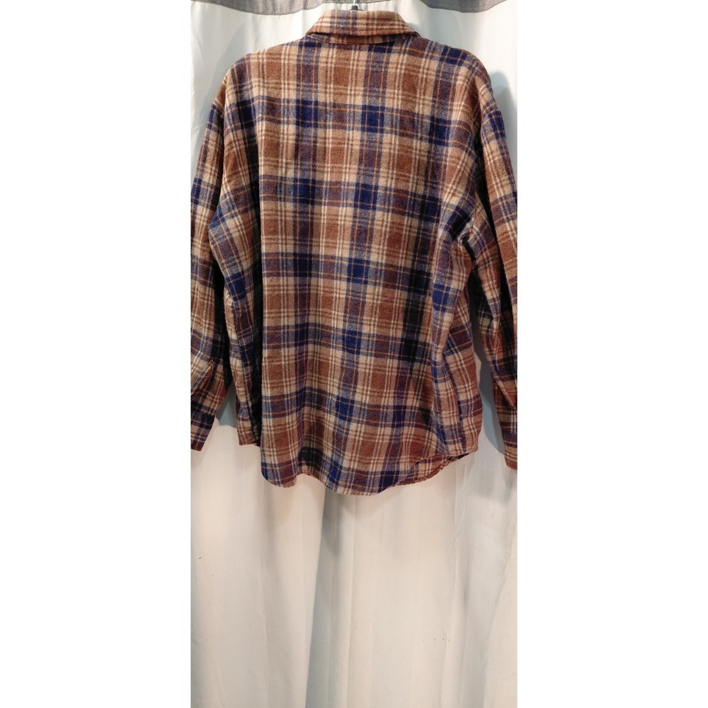 Vintage KMart Plaid Flannel Shirt Large Brown Button Up Board Shirt Wool 70s - Picture 2 of 9